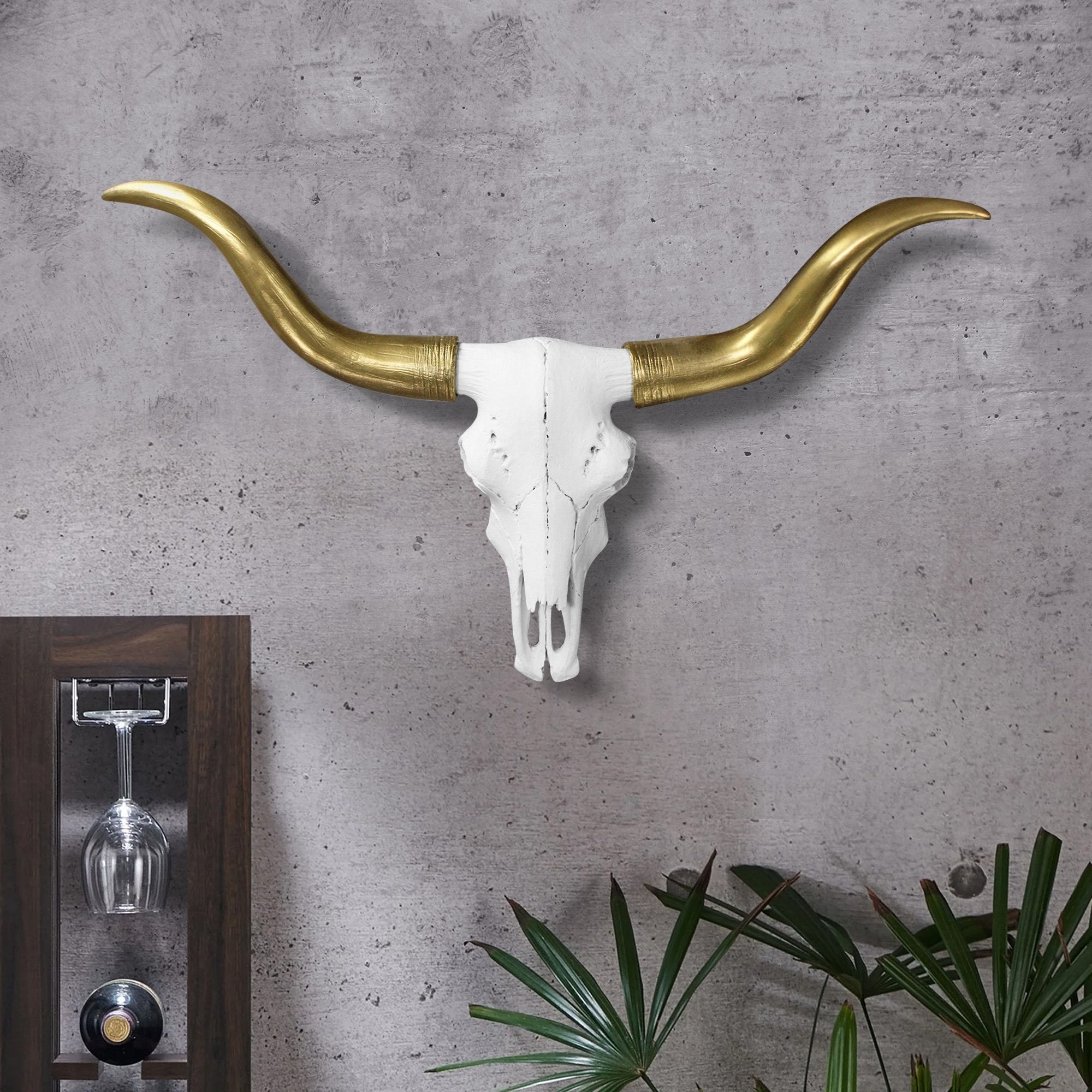 """White + Gold Mini Faux Longhorn Skull 20"""""""