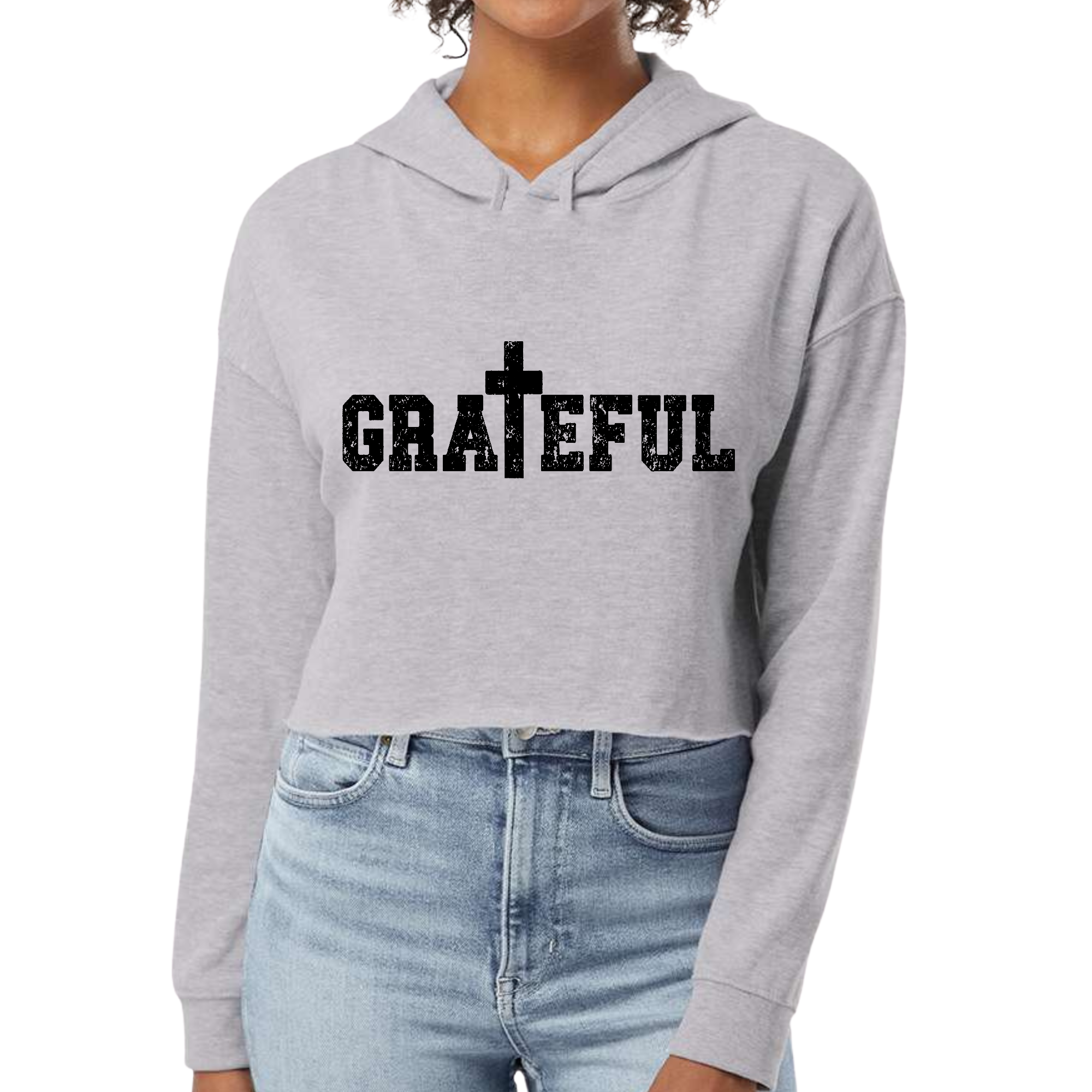 Womens Cropped Hoodie Grateful Print Womens Cropped Hoodie Grateful Print