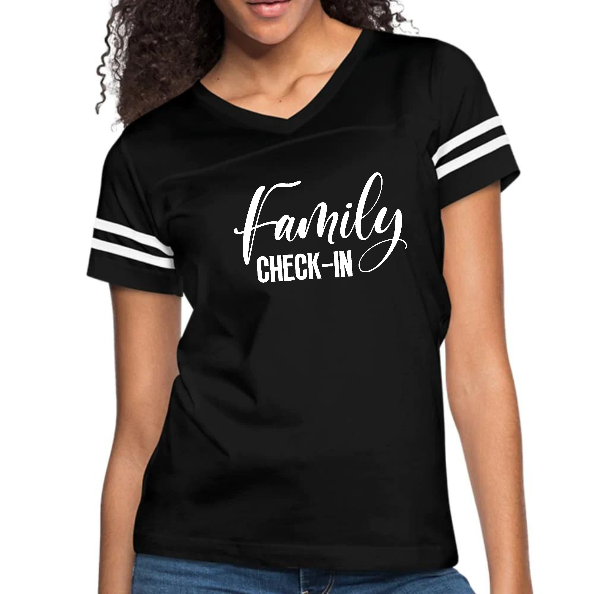 Womens Vintage Sport Graphic T-shirt Family Check-in Illustration
