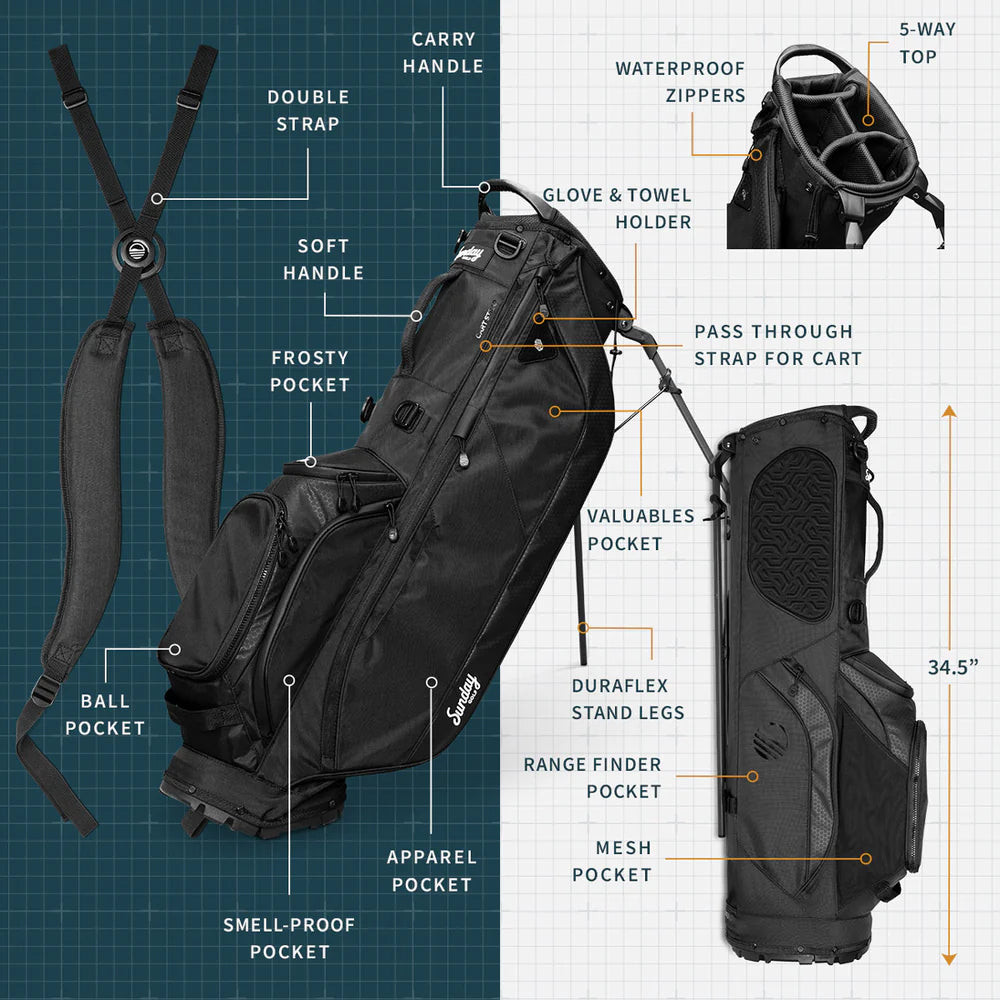 Sunday Golf Ryder 23 Golf Stand Bag Heather Gray