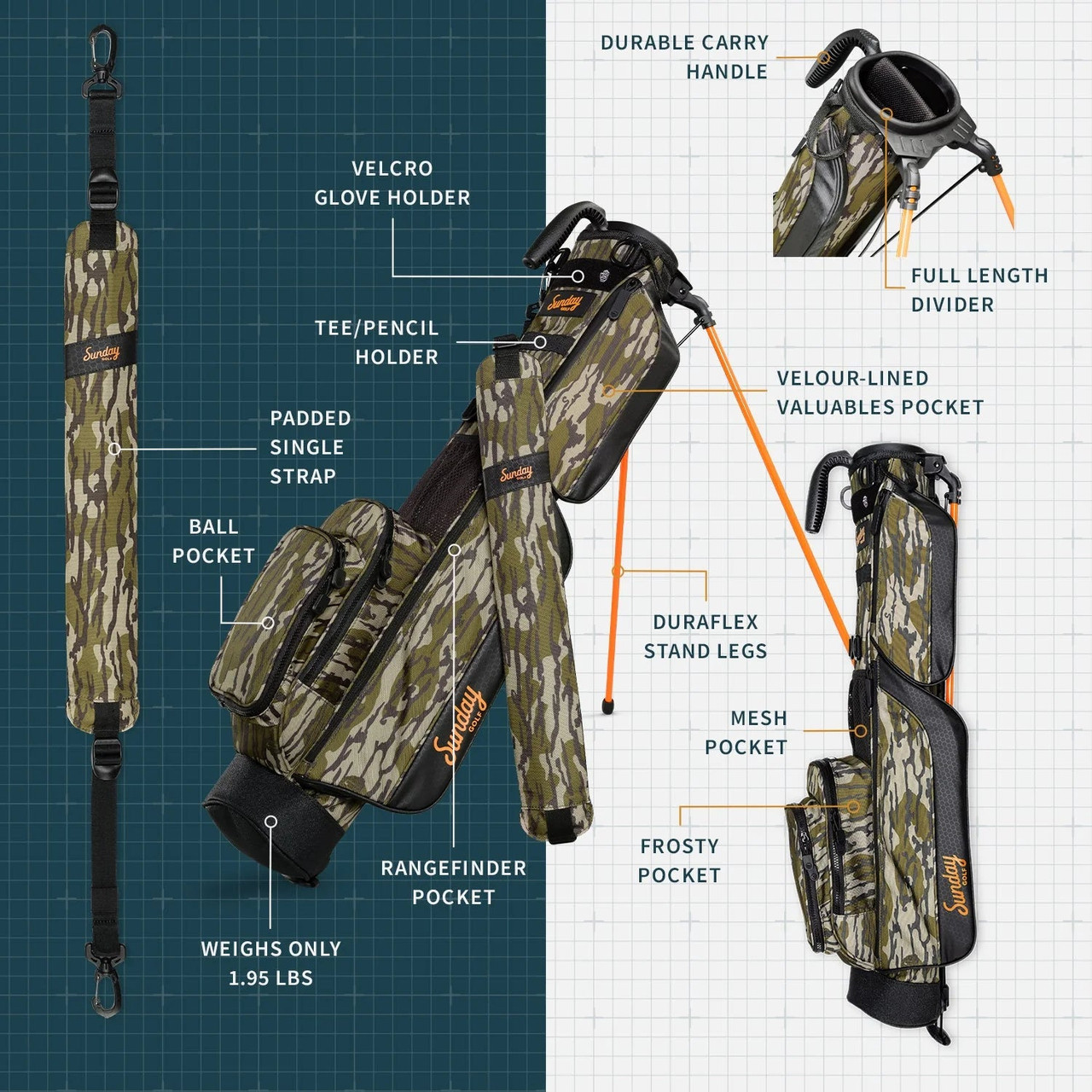 Sunday Golf Loma Stand Bag Mossy Oak Bottomland