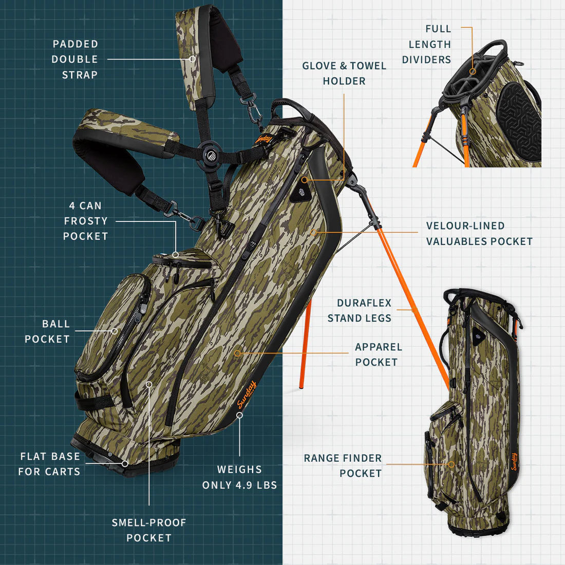 GOOLD GOLF ROCKERS CAMO迷彩 上下setup Lサイズ Sunday Golf Ryder Stand Bag Mossy Oak Bottomland Camo