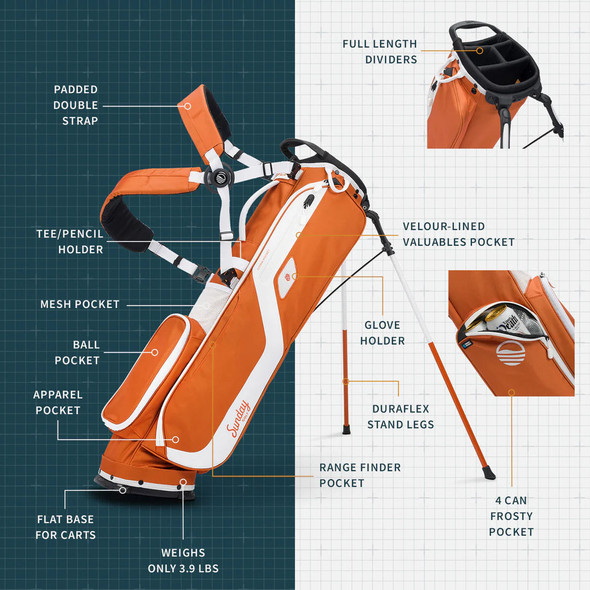Sunday Golf El Camino Golf Stand Bag Burnt Orange (Bag Height 34")