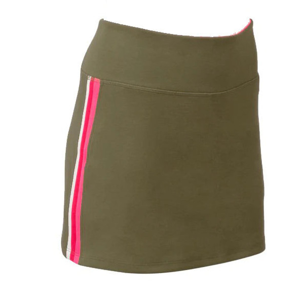 Pirdie Foreplay Golf Skirt in Olive with Raspberry Accents