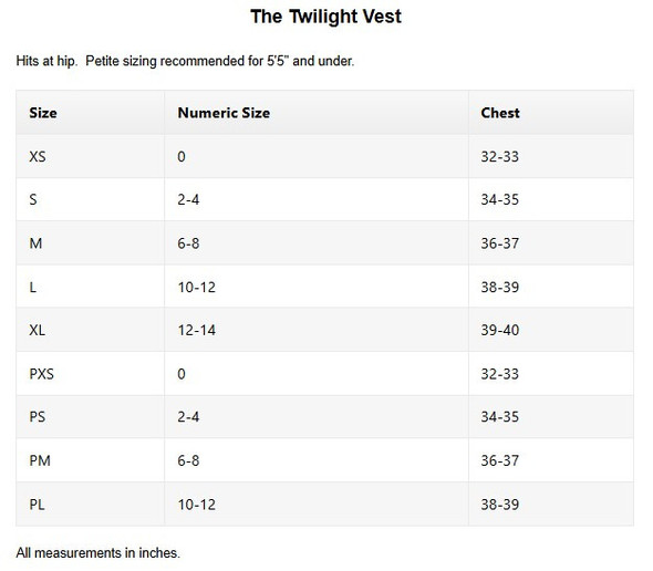 Pirdie Twilight Womens Golf Vest Sizing Chart Pirdie Twilight Womens Golf Vest Sizing Chart