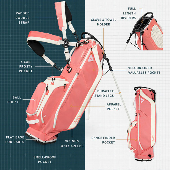 Sunday Golf Ryder 23 Golf Stand Bag Coral (Bag Height 35") Sunday Golf Ryder 23 Golf Stand Bag Coral (Bag Height 35")