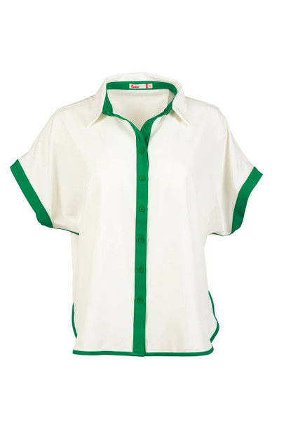 Pirdie Caddy Camp Womens Golf Shirt White With Kelly Green Accents