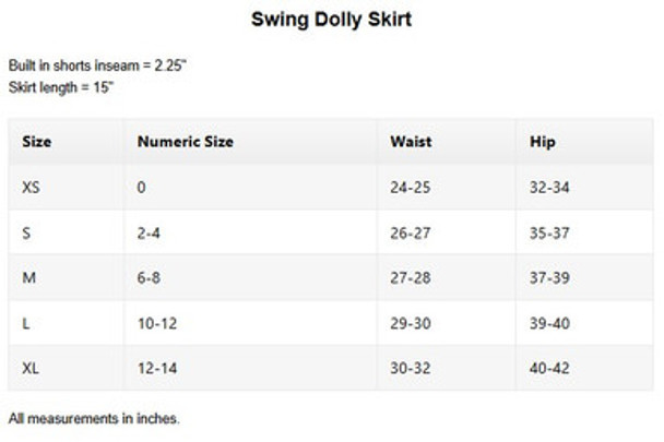 Pirdie Golf Womens Swing Dolly Skirt Sizing Chart