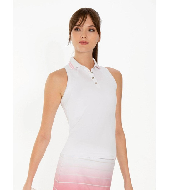 Inphorm Plumeria Sleeveless Polo White