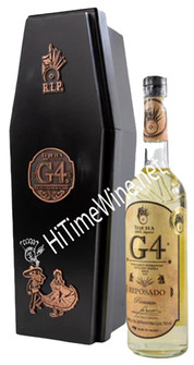 PICTURE OF G4 DIA DE MUER MADERA REPOSADO 2024; 46%, 700 MILLILITER BOTTLE, NOM-1579; R.I.P. COMES WITH WOOD COFFIN