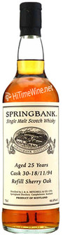 Picture of SPRINGBANK 25 YEAR 1994 SHERRY OAK 46.6% #30 700ML CAMPBELTOWN SINGLE MALT SCOTCH WHISKY