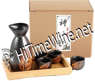 PICTURE OF WOODEN GRASS 5PC CERAMIC SAKE SET WITH TRAY