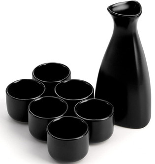 PICTURE OF TOSNAIL 7 PIECE BLACK SAKE SET