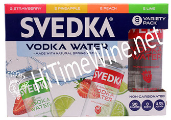 PICTURE OF SVEDKA VODKA, NON CAROBNATED VODKA WATER VARIETY 4.5% ABV, 8 PACK 12oz PET BOTTLES.