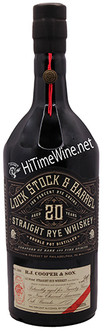 PICTURE OF LOCK STOCK & BARREL; 20 YEAR STRAIGHT RYE WHISKEY; 56%; 750 MILLILITER BOTTLE; R.J. COOPER & SON