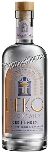 PICTURE OF DEKO COCKTAILS, BEE'S KNEES, GIN CITRUS, HONEY, LAVENDER, SINGLE BOTTLE. 375 MILLILITER BOTTLE