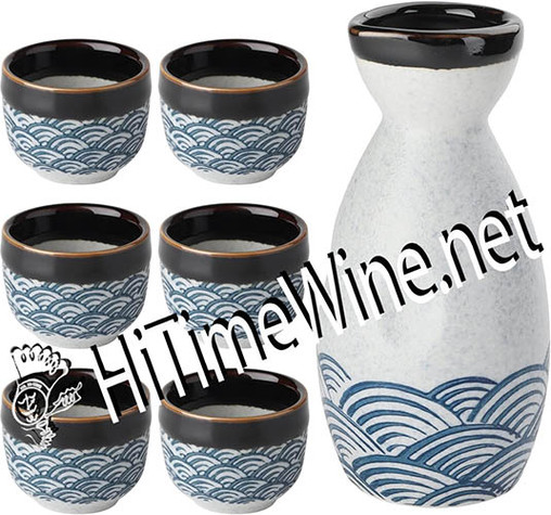 PICTURE OF 7 PIECE SAKE SET BLUE/WHITE/BLACK