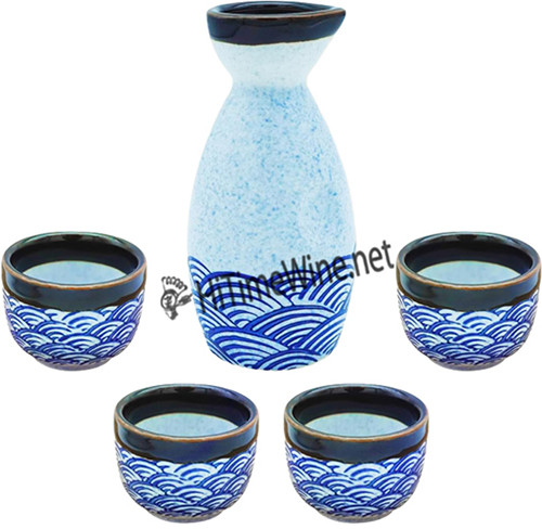 Picture of BLUE WAVE PATTERN 5PC SAKE SET