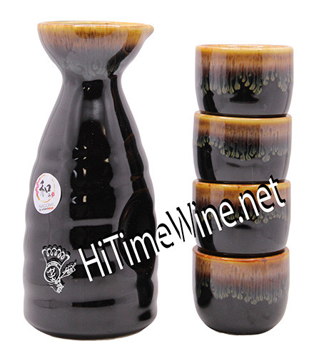 PICTURE OF BLACK BROWN 5 PIECE CERAMIC SAKE SET