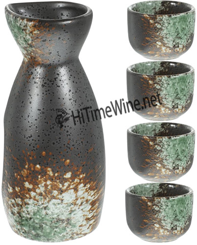 Picture of BLACK - GREEN SPLATTER 5PC CERAMIC SAKE SET