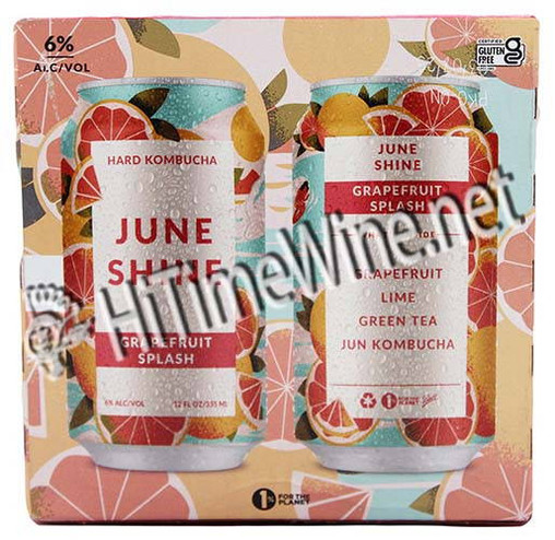 PICTURE OF JUNESHINE, GRAPEFRUIT SPLASH HARD KOMBUCHA; 6% ALCOHOL BY VOLUME, 4 PACK 12 OUNCE CANS
