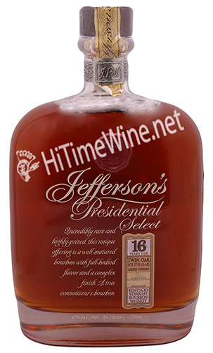 PICTURE OF JEFFERSON'S 16 YEAR PRESIDENTIAL SELECT; 750 MILLILITER BOTTLE; KENTUCKY STRAIGHT BOURBON WHISKEY