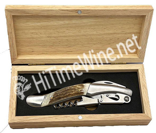 PICTURE OF CORKSCREW LARGE STAG\'S HORN HANDLE DOUBLE HINGE