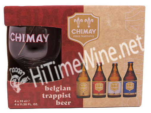 PICTURE OF CHIMAY PERES TRAPPISTES, QUADRILOGIE VARIETY 4 PACK WITH SINGLE CHIMAY GLASS