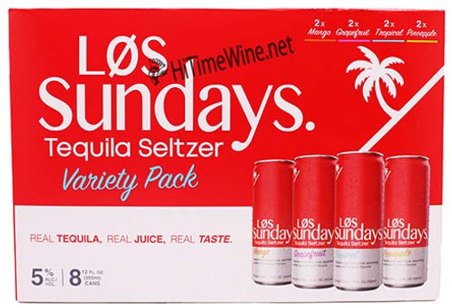 Picture of LOS SUNDAYS TEQUILA SELTZER 8 PACK 12oz CANS 5% ABV MANGO, GRAPEFRUIT, TROPICA, PINEAPPLE