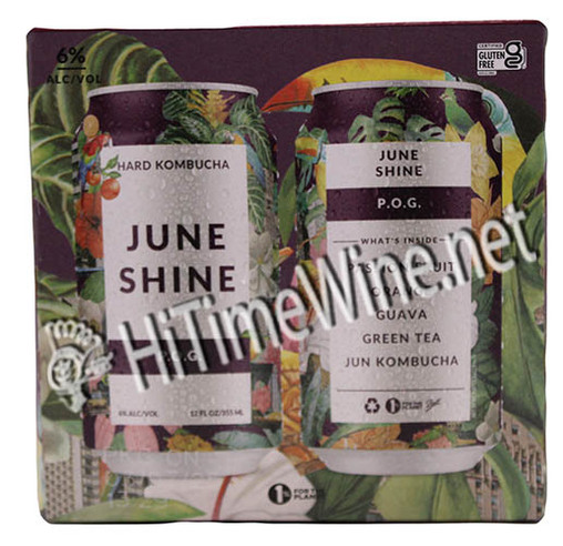 picture of JUNESHINE, PASSIONFRUIT ORANGE GUAVA (POG) HARD KOMBUCHA 6% ALCOHOL BY VOLUME, 4 PACK 12 OUNCE CANS