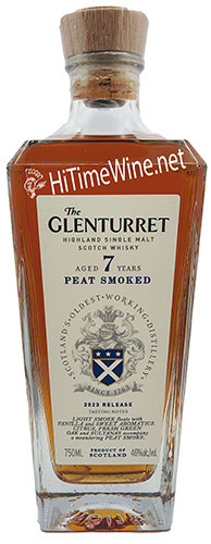 PICTURE OF GLENTURRET 7 YEAR; PEAT 46% 750 MILLILITER BOTTLE; 2023 RELEASE HIGHLAND SINGLE MALT SCOTCH WHISKY