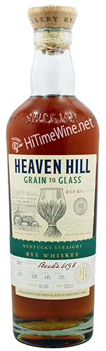 PICTURE OF HEAVEN HILL GRAIN TO GLASS RYE WHISKEY; 750 MILLILITER BOTTLE; RYE-63%, CORN-24%, MALT-13%