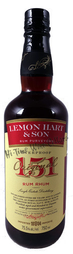Picture of LEMON HART 151 DEMERARA 75.5% 750ML OVERPROOF