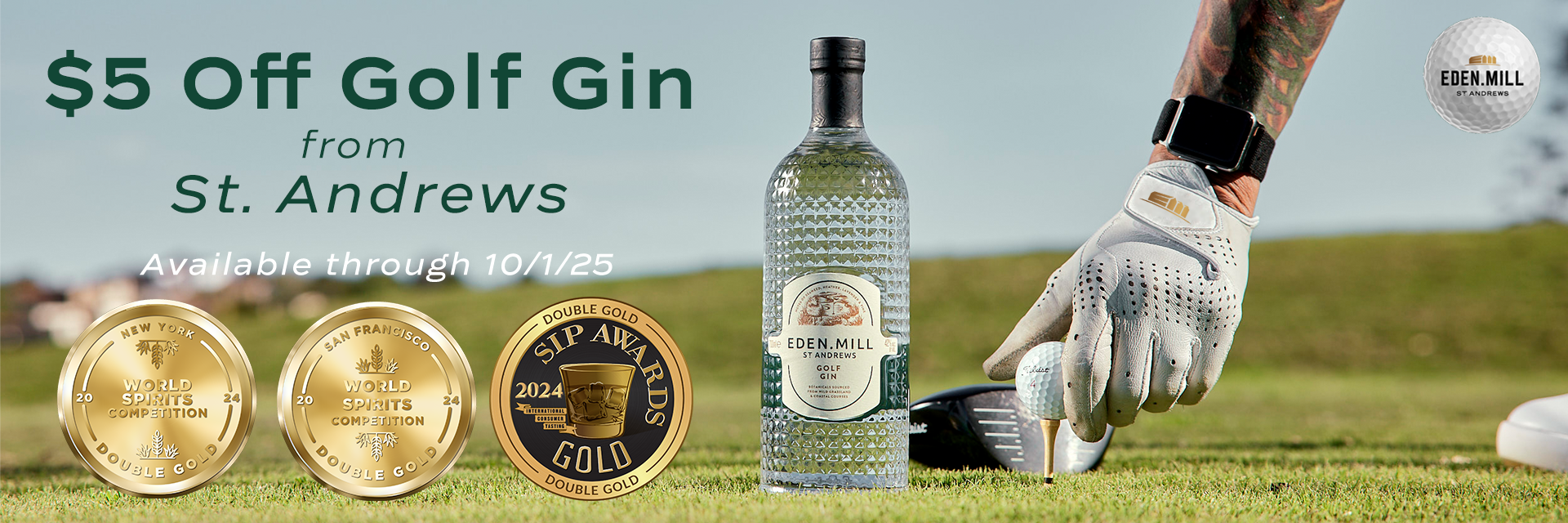 Save $5 instantly on Eden Mill Golf Gin 700ml