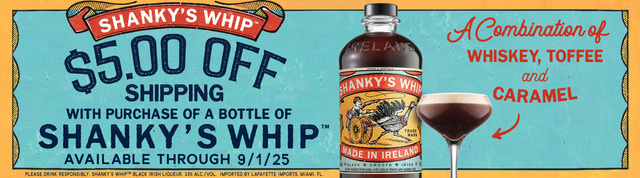 Save $5 instantly on Shanky's Whip Black Irish Whiskey Liqueur 750ml