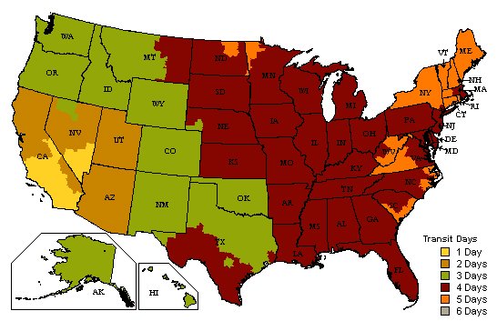 UPS and Fed Ex Transit Time Map