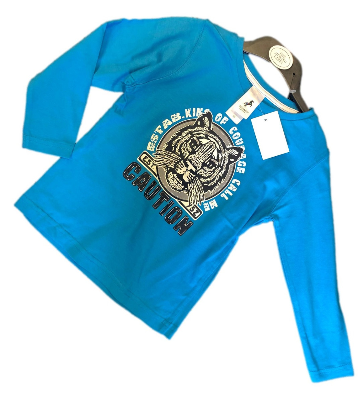 Ex C&A Boys Aqua Blue Long Sleeved Tiger 'Call Me King Of Courage