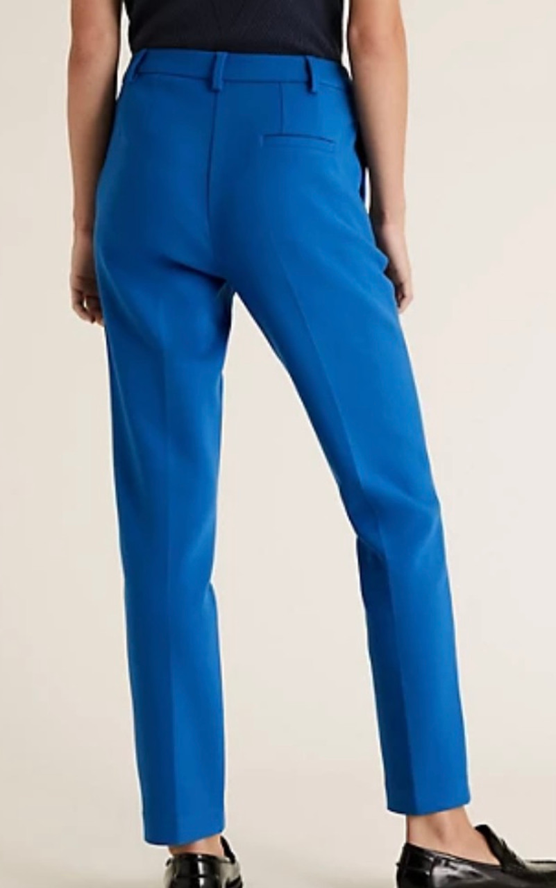 Ex M&S Mid or Cobalt Blue Bi-Stretch Slim Leg Ankle Grazer Trousers In 3  Lengths