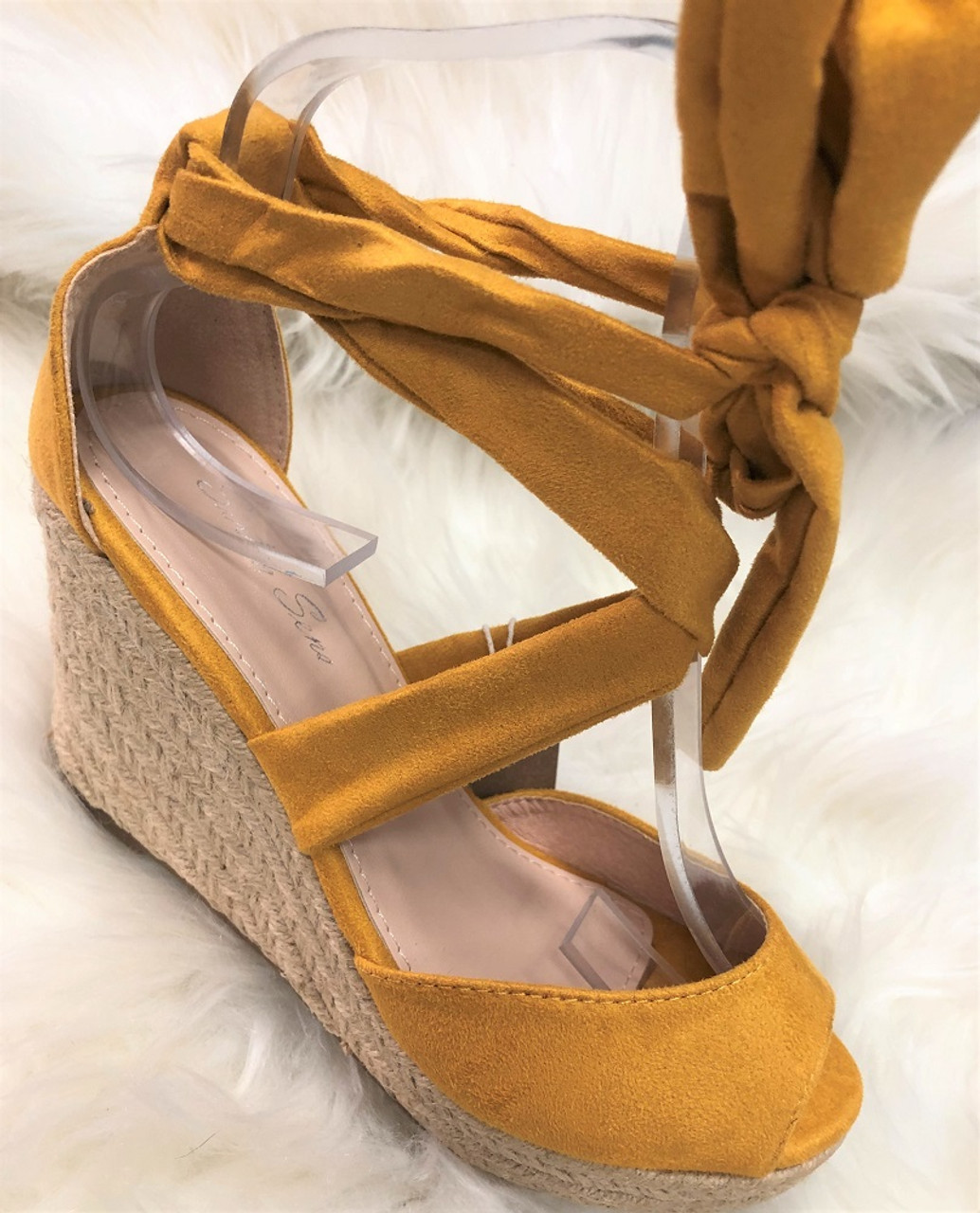 mustard wedge heels