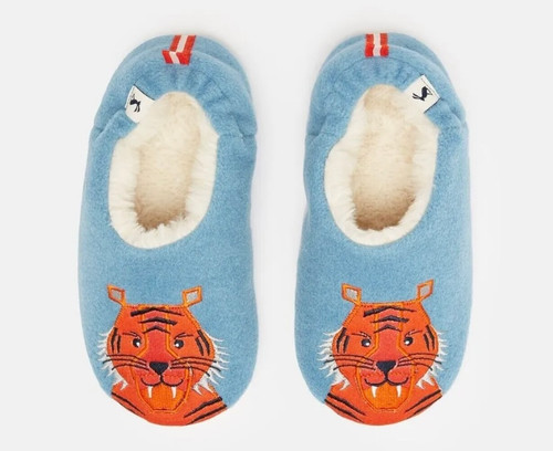 Joules Turquoise Blue Tiger Felt Padded Slippers - Sizes UK 10-4 Shoe Size