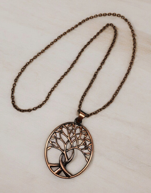 Handmade Tree Of Life Oval Red Copper Pendant On 28inch Red Copper Oval Link Necklace