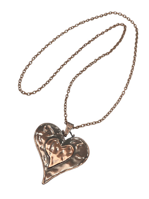 Handmade Burnished Hammered Heart Pendant On 28inch Red Copper Oval Link Necklace