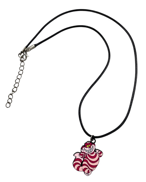 Cheshire Cat Pink Enamel & Black Alloy Pendant Black Cord Necklace