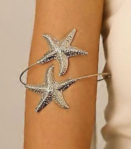Starfish silver alloy hammered arm cuff