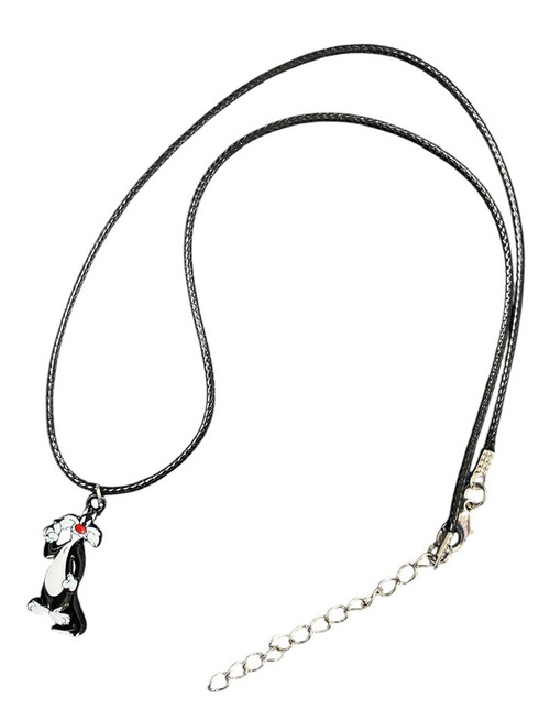 Sylvester Looney Tunes Inspired Enamel & Black Wax Cord Necklace