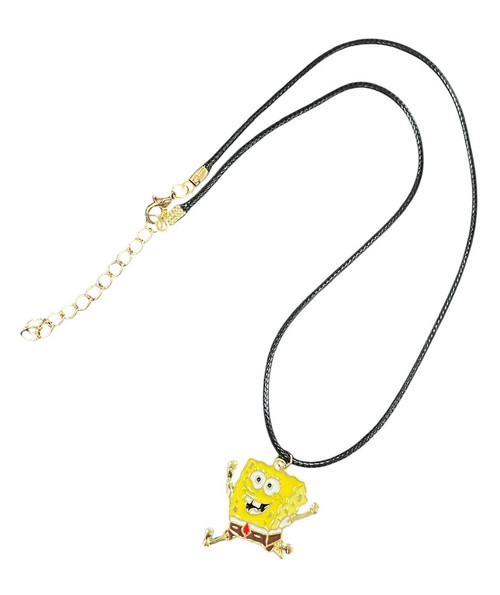 SPONGEBOB INSPIRED ENAMEL GOLD ALLOY PENDANT ON BLACK WAX CORD NECKLACE