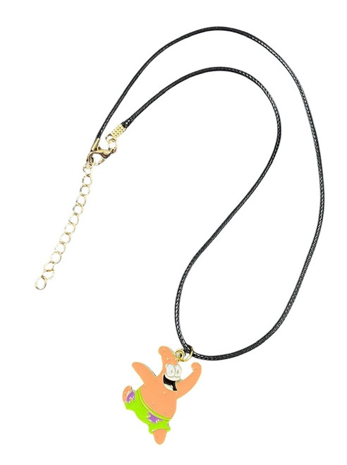 PATRICK SPONGEBOB INSPIRED ENAMEL AND GOLD ALLOY BLACK WAX CORD NECKLACE