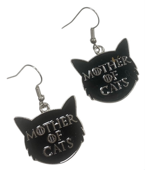 Mother of cats cat face enamel on silver alloy dangly Drop earrings