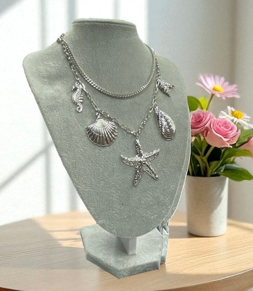 IBIZA CALLING Silver Alloy Starfish, Seahorse & Shell Twin Chain Charm Necklace