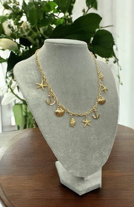 IBIZA CALLING Nautical Sea Theme Charm Gold Necklace - Starfish Shell & Anchor
